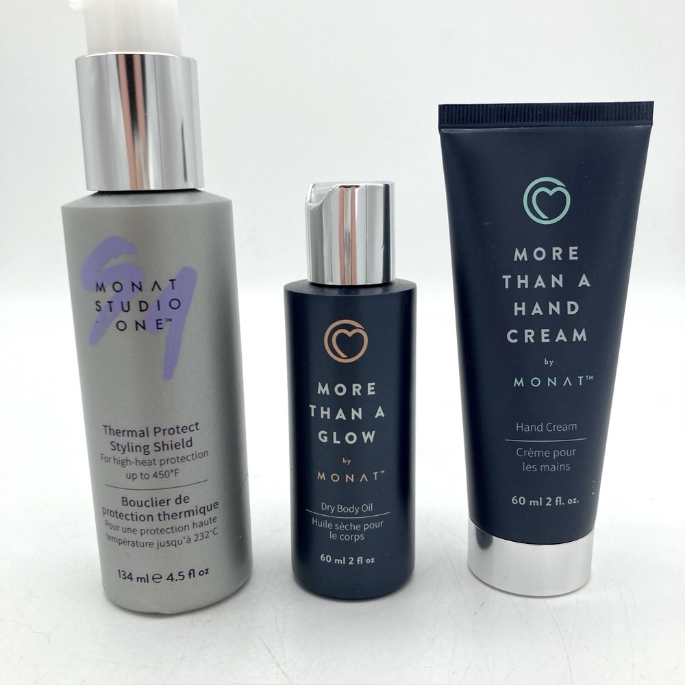 Lot Of 3 Monat Products - Body Oil, Heat Shield, Hand Cream